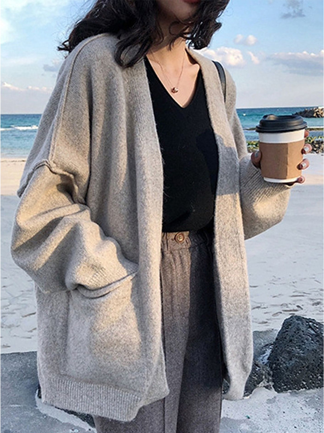 

LULU & SKY Women Front-Open Sweaters, Grey