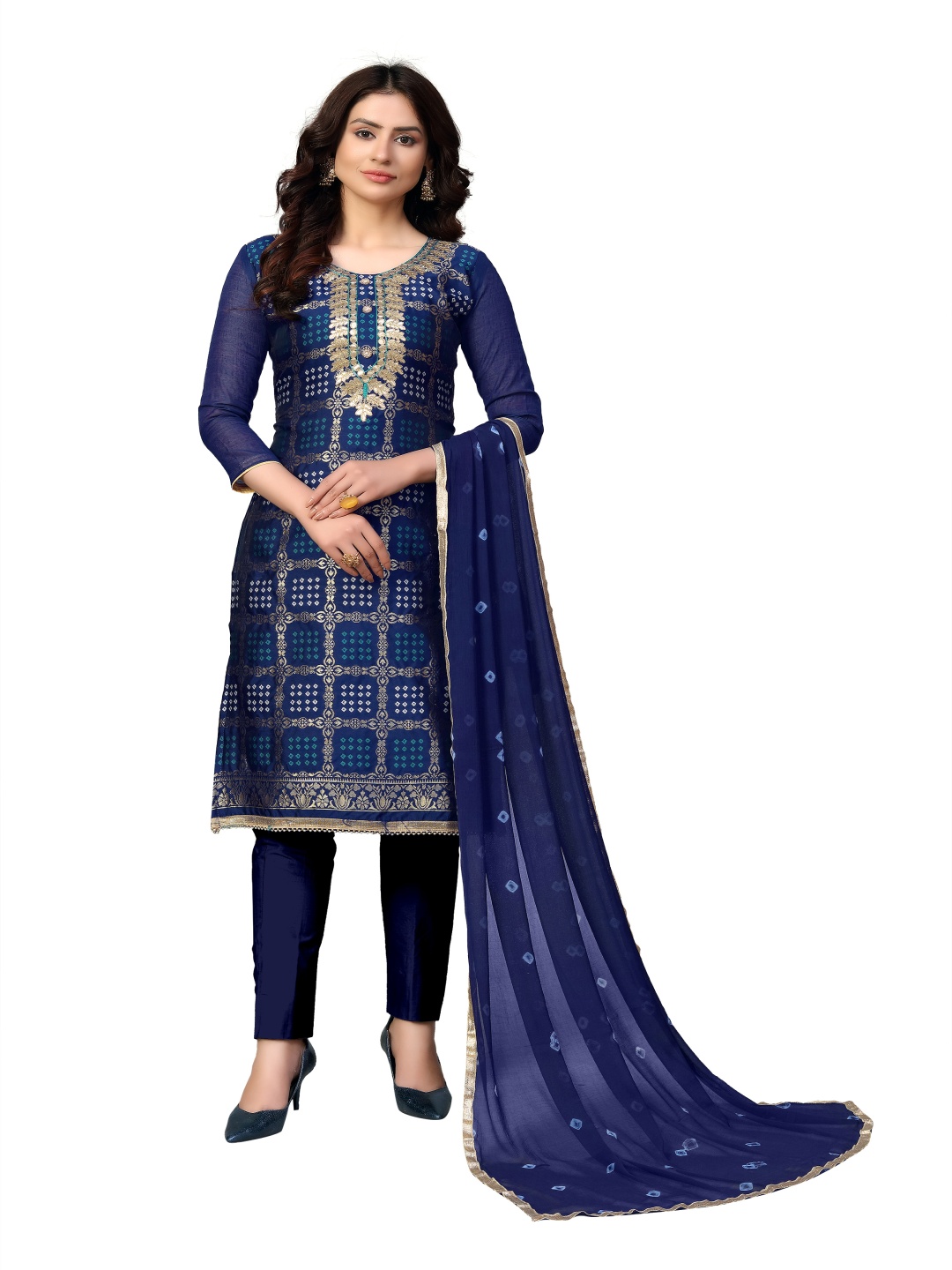 

Maroosh Ethnic Motifs Woven Design Unstitched Dress Material, Blue