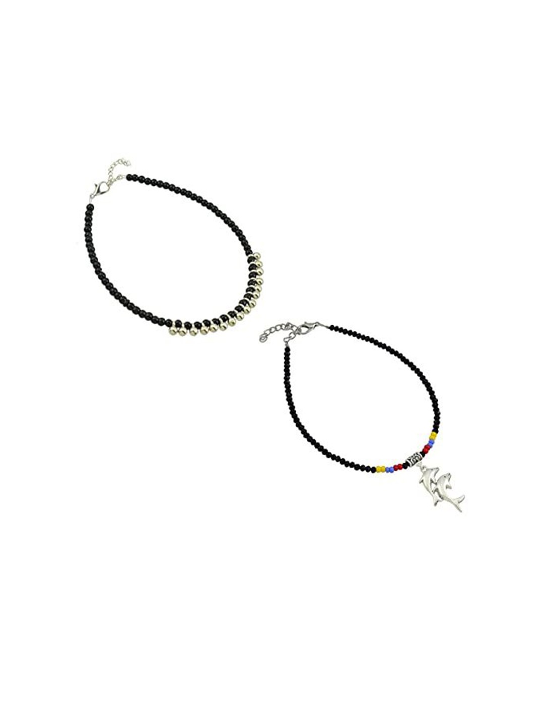 

HIGH TRENDZ Women Set of 2 Anklets, Black
