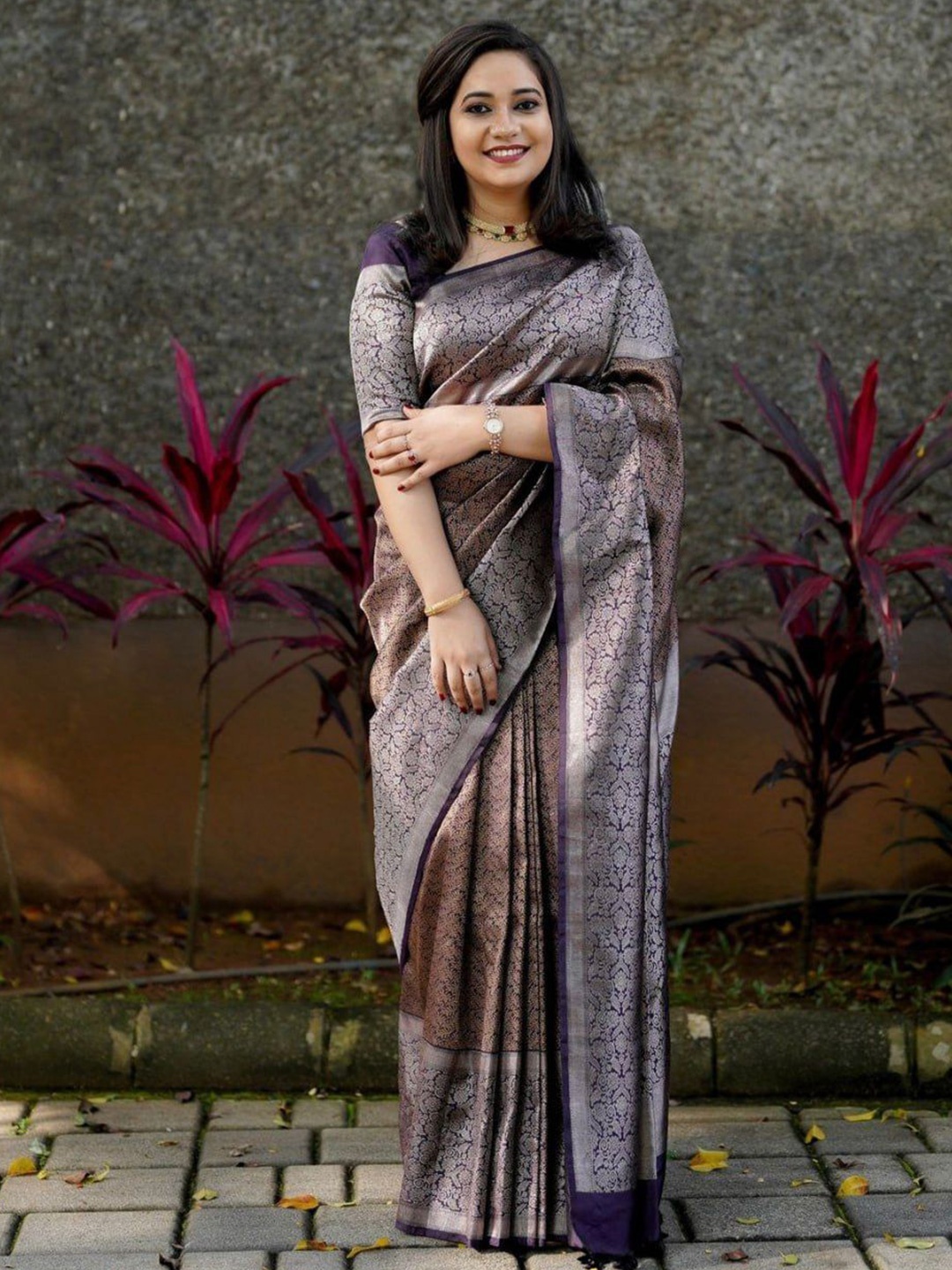 

Visit Wear Woven Design Zari Pure Silk Banarasi Saree, Grey