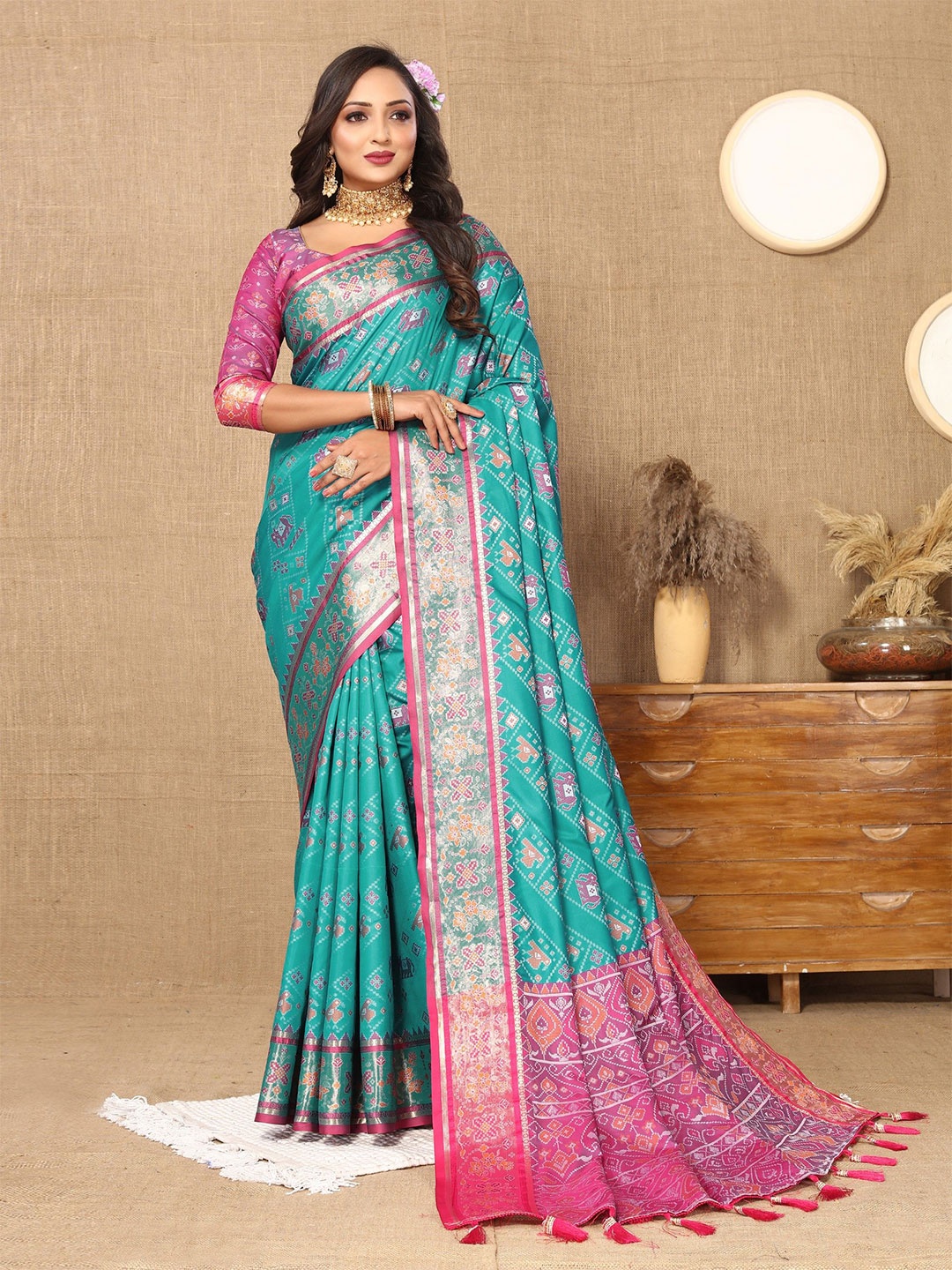 

Anaita Woven Design Zari Patola Saree, Turquoise blue