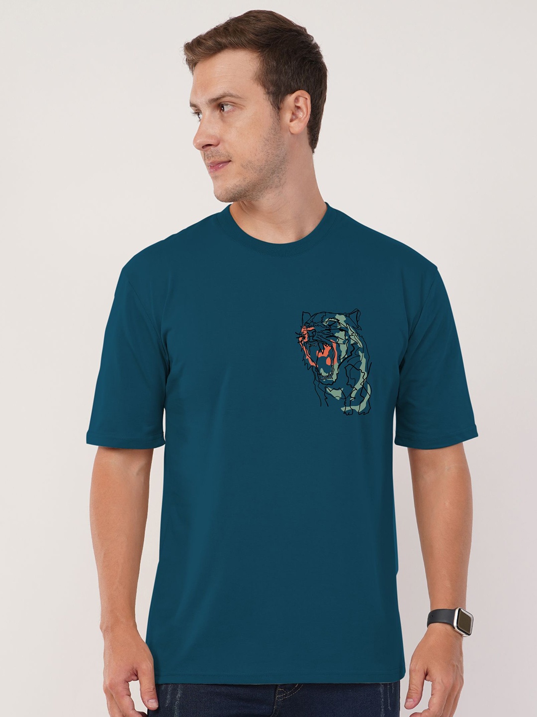 

AUSK Front & Back Printed Half Sleeve Round Neck Tshirt, Teal