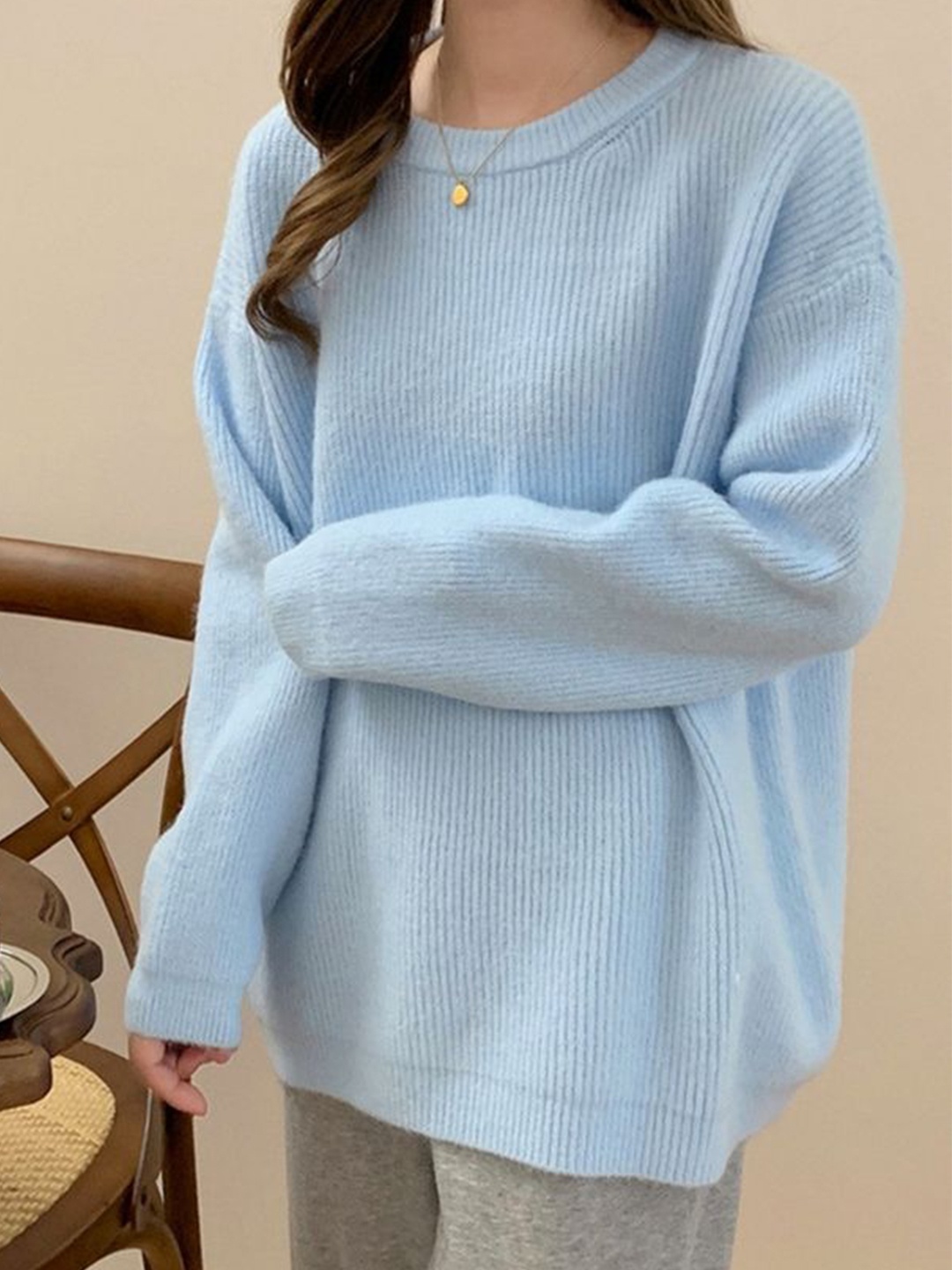 

LULU & SKY Women Round Neck Long Sleeves Pullover, Blue