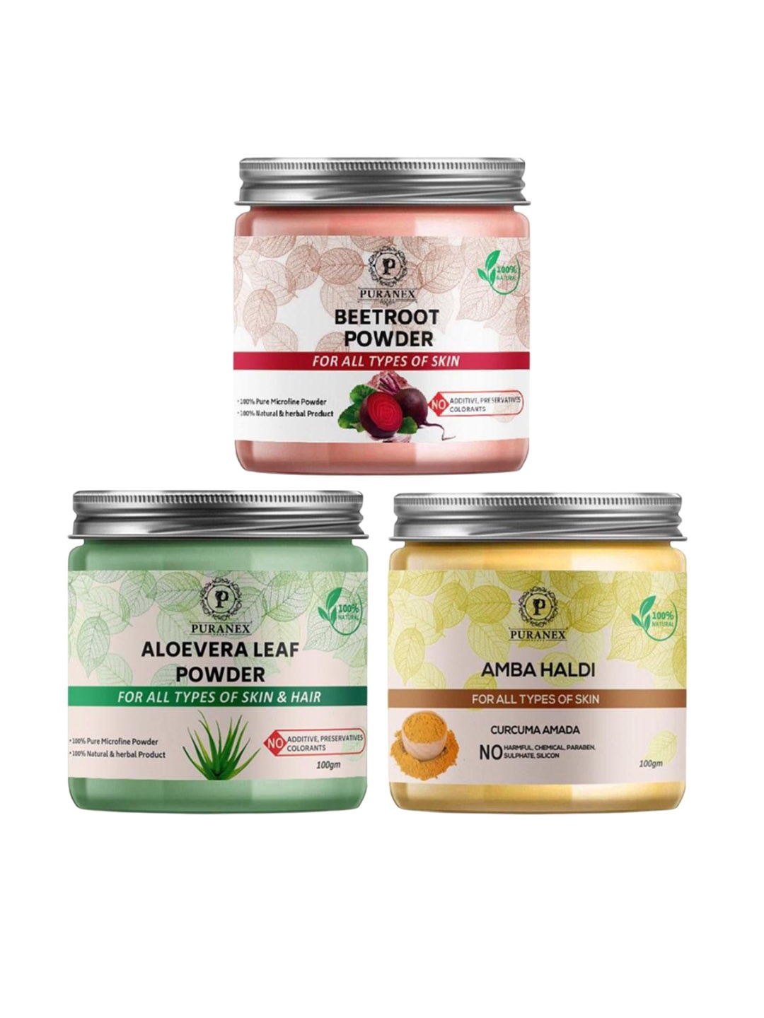

Puranex Set Of 3 Beetroot - Aloevera Leaf & Amba Haldi Powder - 100 g Each, Pink
