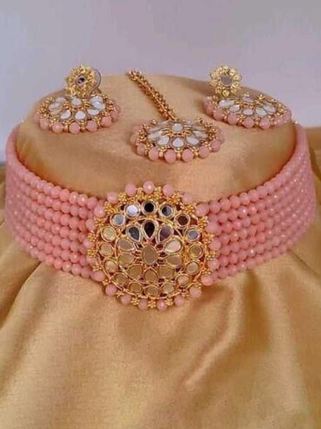 

JMBW INTERNATIONAL Gold Plated Artificial Stone Studded & Beaded Jewellery Set