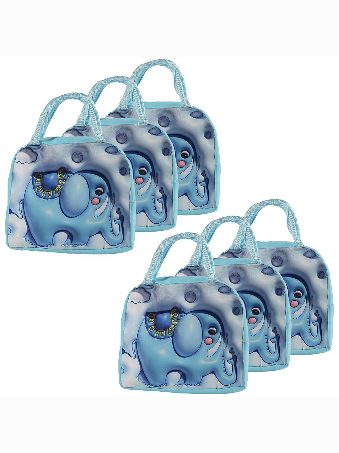 

Kuber Industries Kids Set of 6 Elephant Printed Lunch bags Travel Accessory, Blue