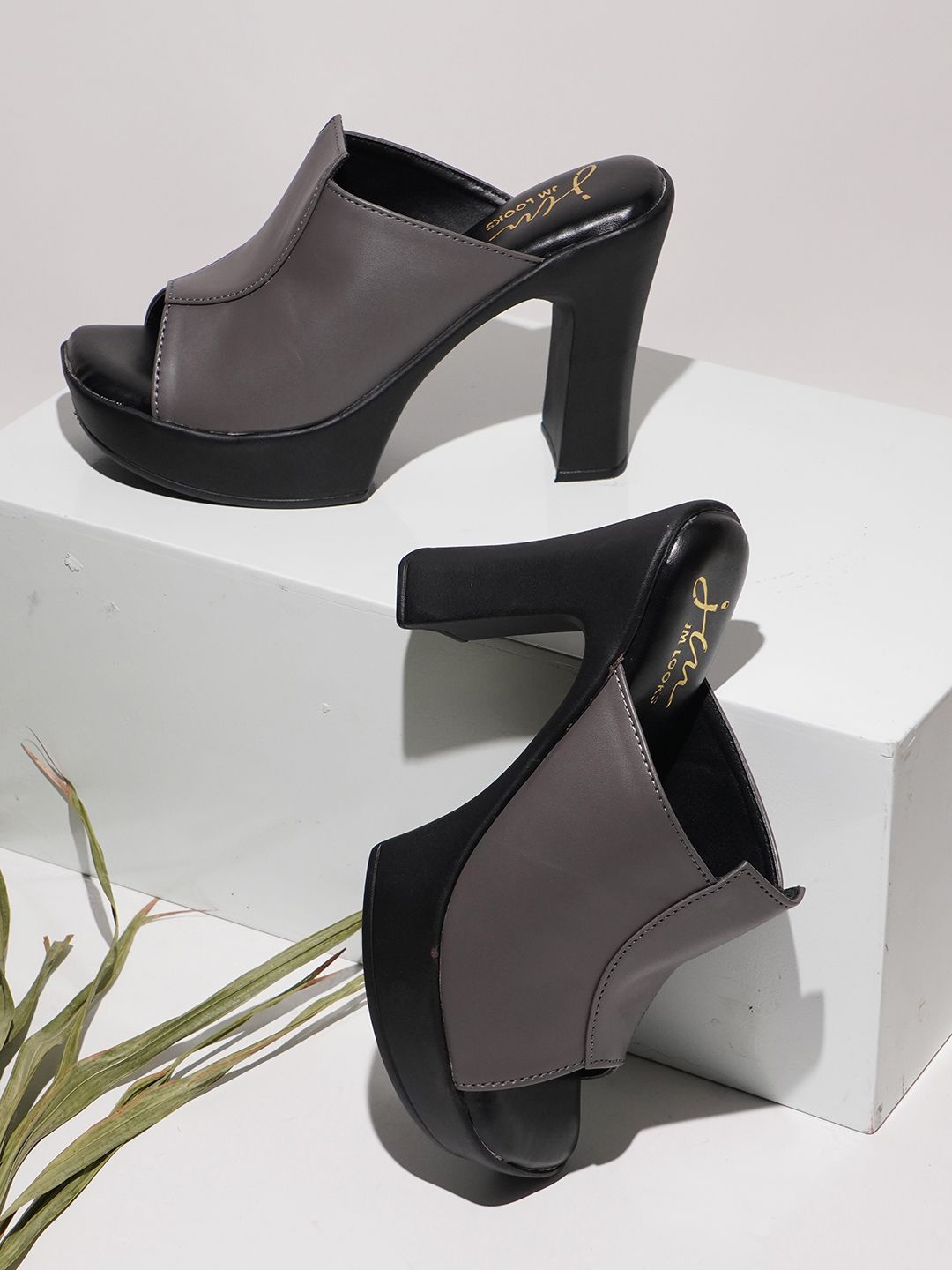 

JM Looks Women Peep Toe Block Heel Sandals, Grey