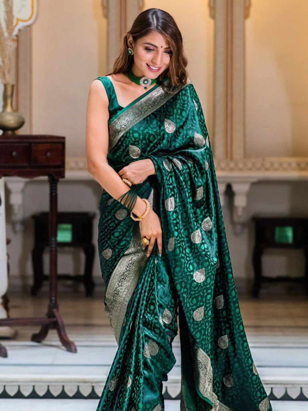 

Visit Wear Woven Design Zari Pure Silk Banarasi Saree, Green