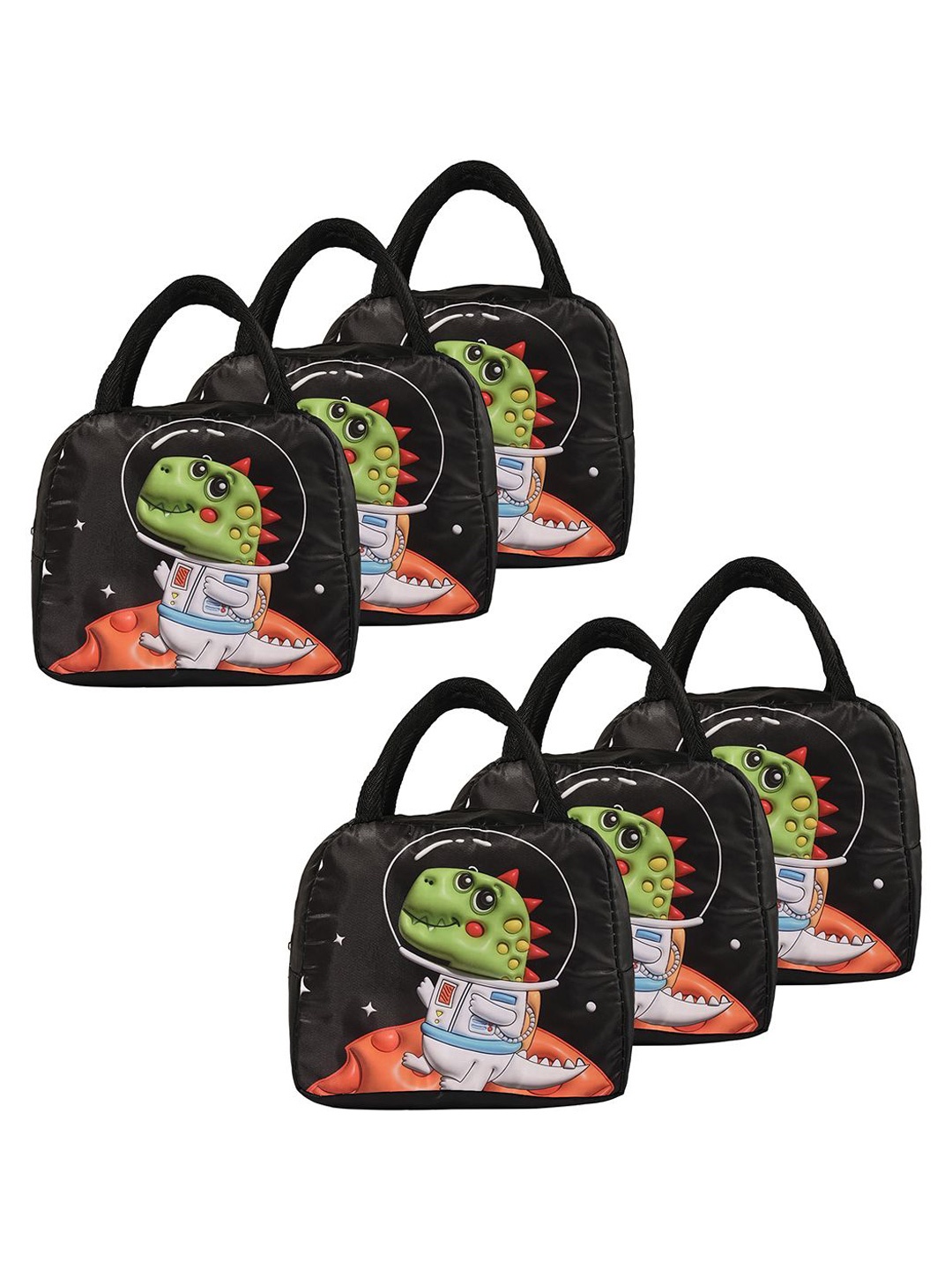 

Kuber Industries Kids Set of 6 Dinosaur Printed Lunch bags Travel Accessory, Black