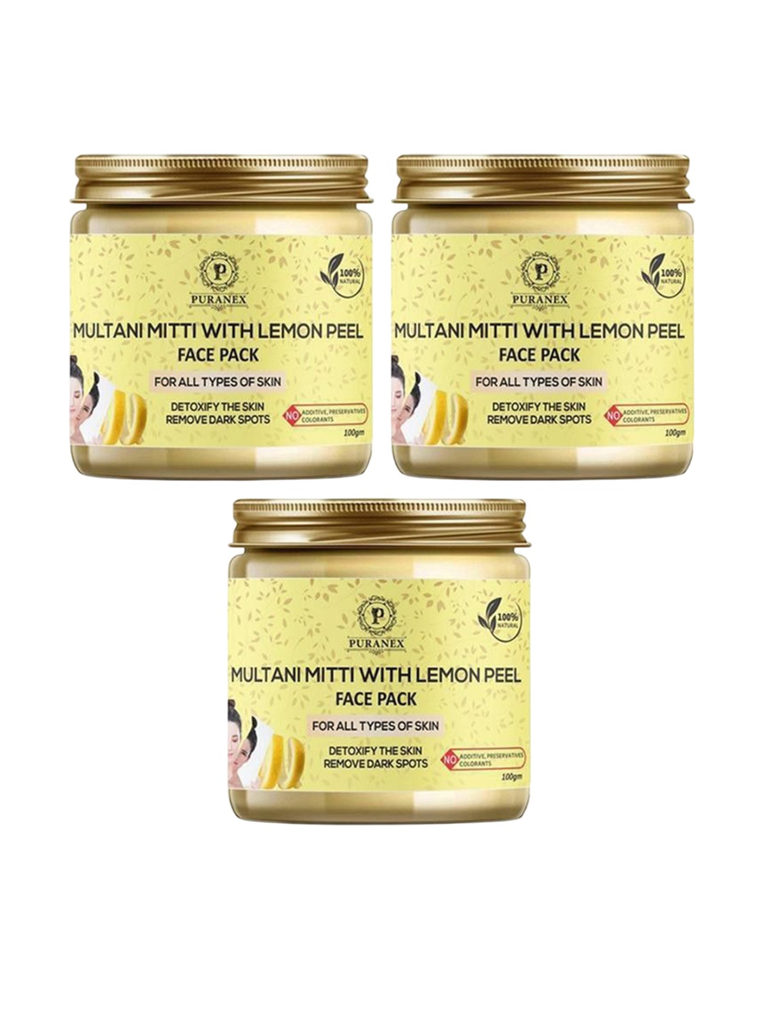 

Puranex Set Of 3 Multani Mitti With Lemon Peel Powder For Deep Cleansing- 100 gm Each, White