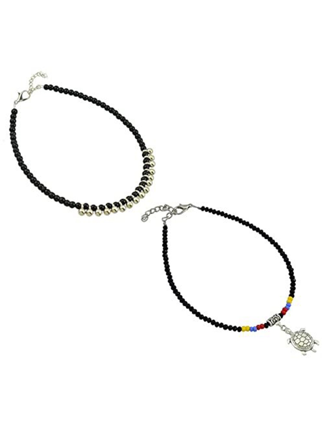 

HIGH TRENDZ Women Set of 2 Anklets, Black