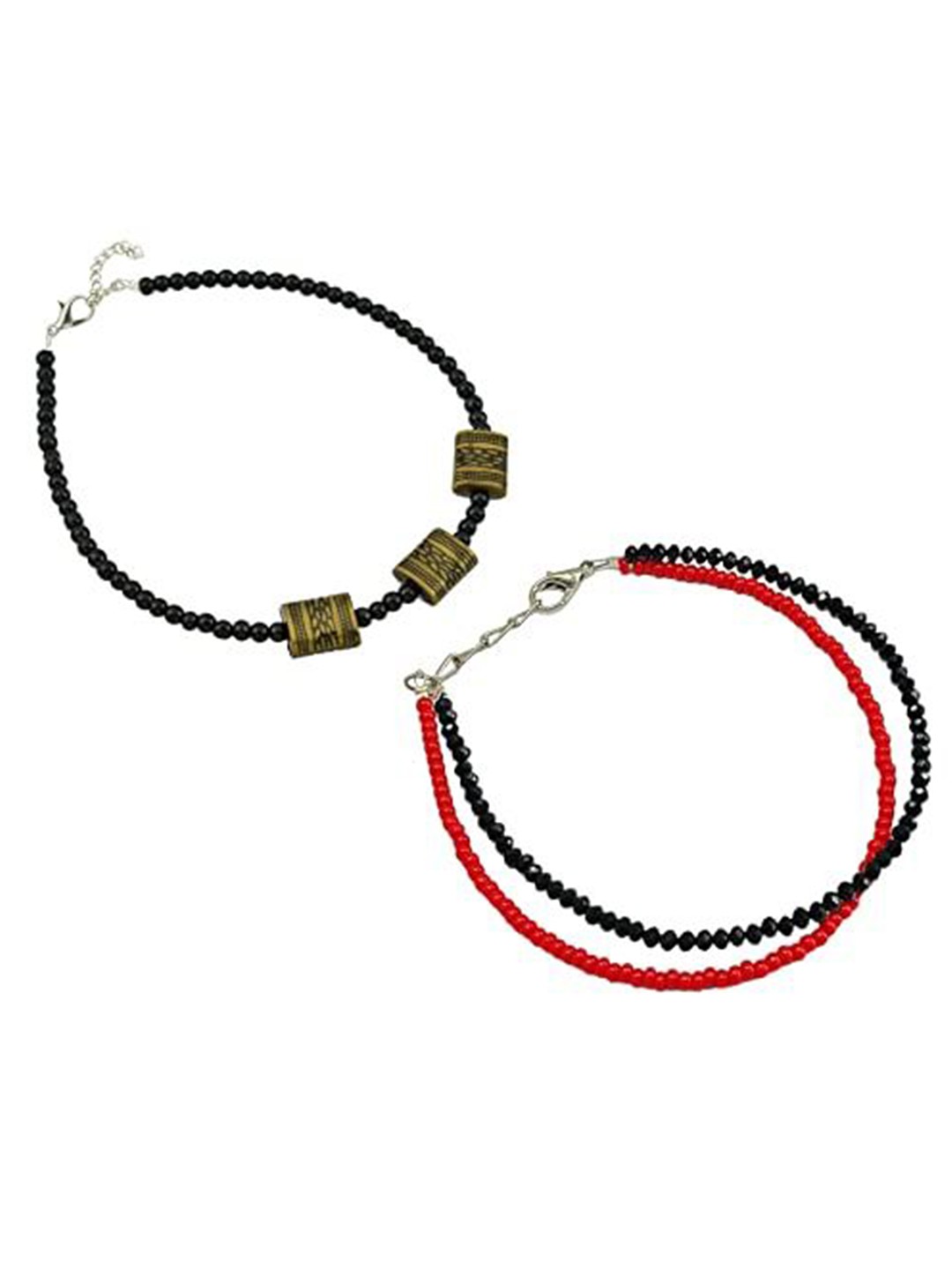 

HIGH TRENDZ Women Set of 2 Anklets, Black