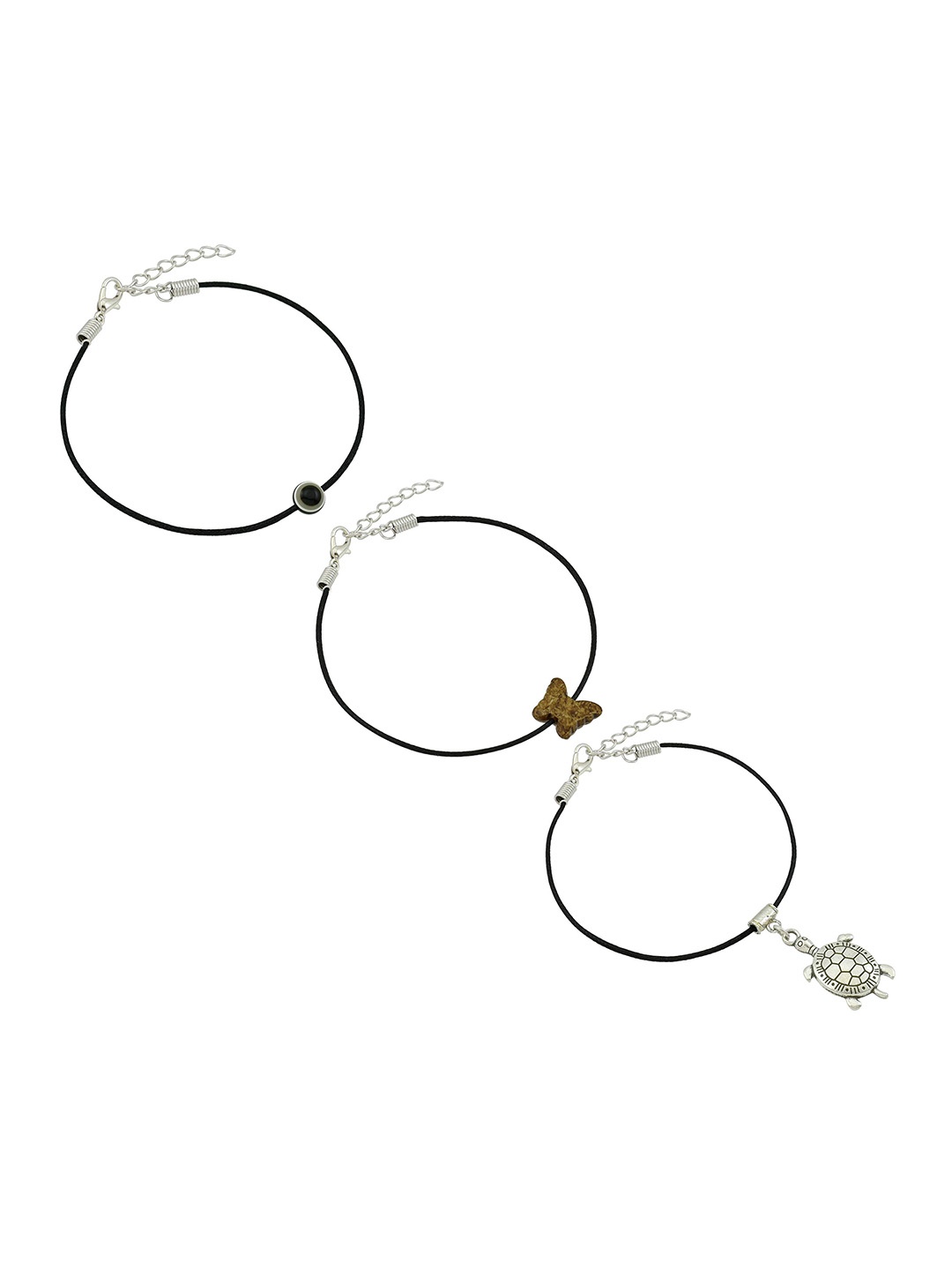 

HIGH TRENDZ Women Set of 3 Anklets, Black