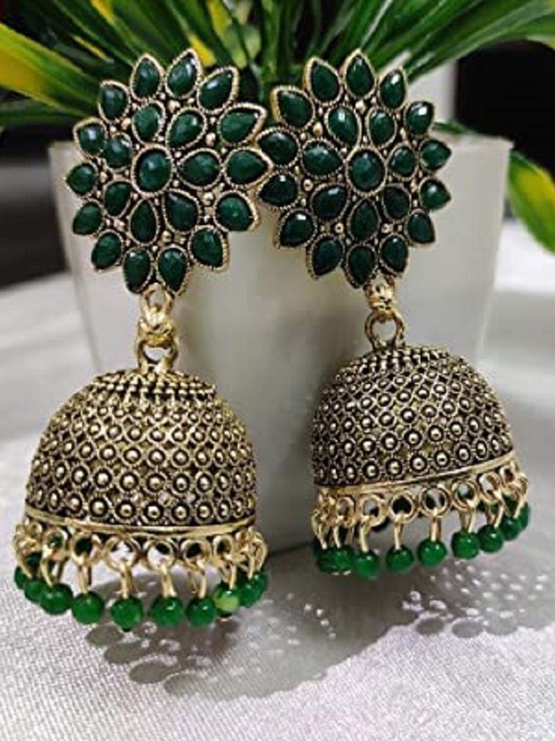 

JMBW INTERNATIONAL Gold Plated Beaded Dome Shaped Jhumkas