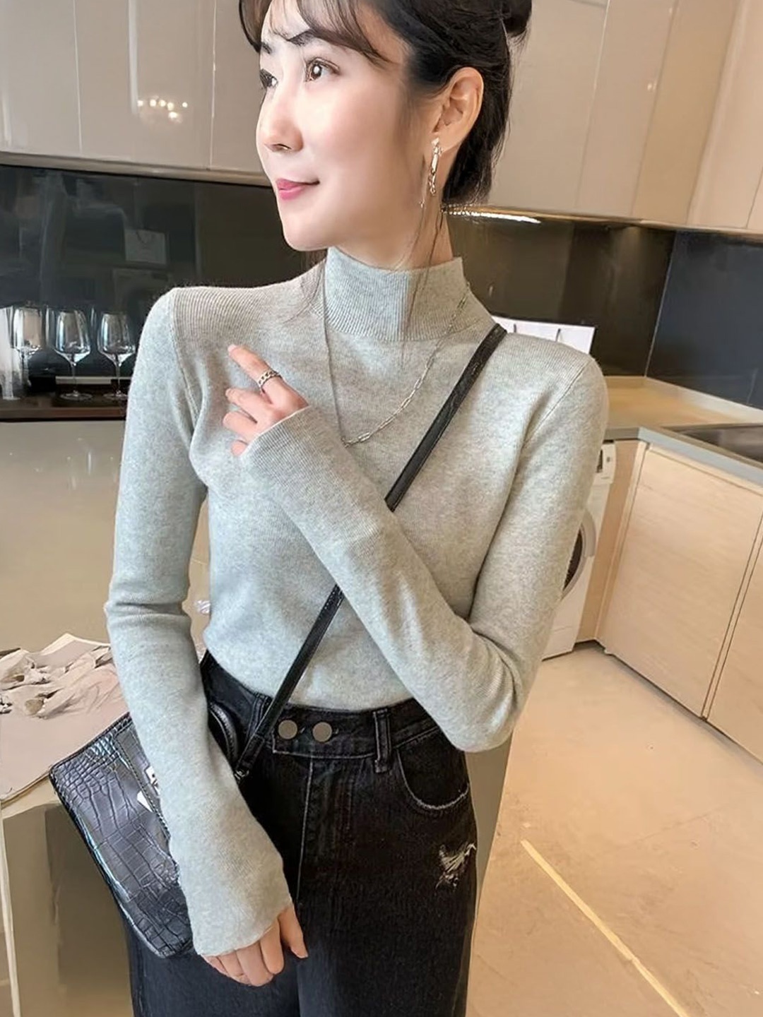 

StyleCast Women High Neck Pullover, Grey