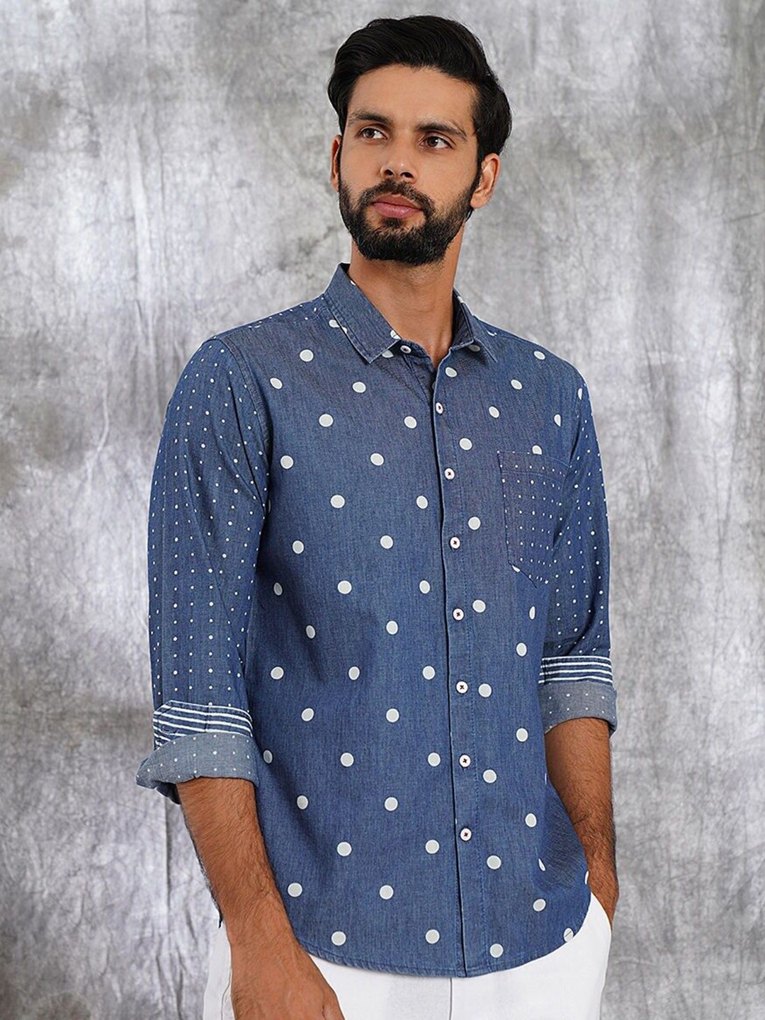 

JAYPORE Men Standard Polka Dots Printed Cotton Casual Shirt, Blue