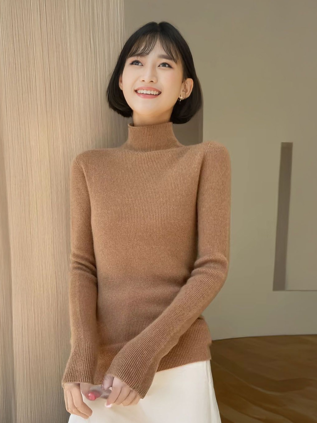 

StyleCast Women Turtle Neck Pullover Sweater, Brown