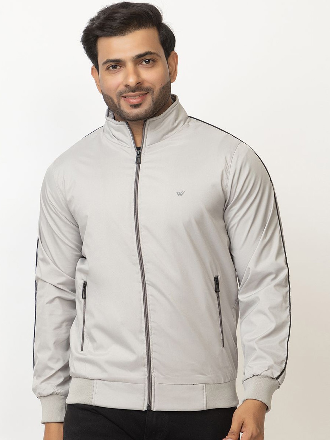 

WILD COPS Men Solid Mock Collar Windcheater Sporty Jacket, Grey