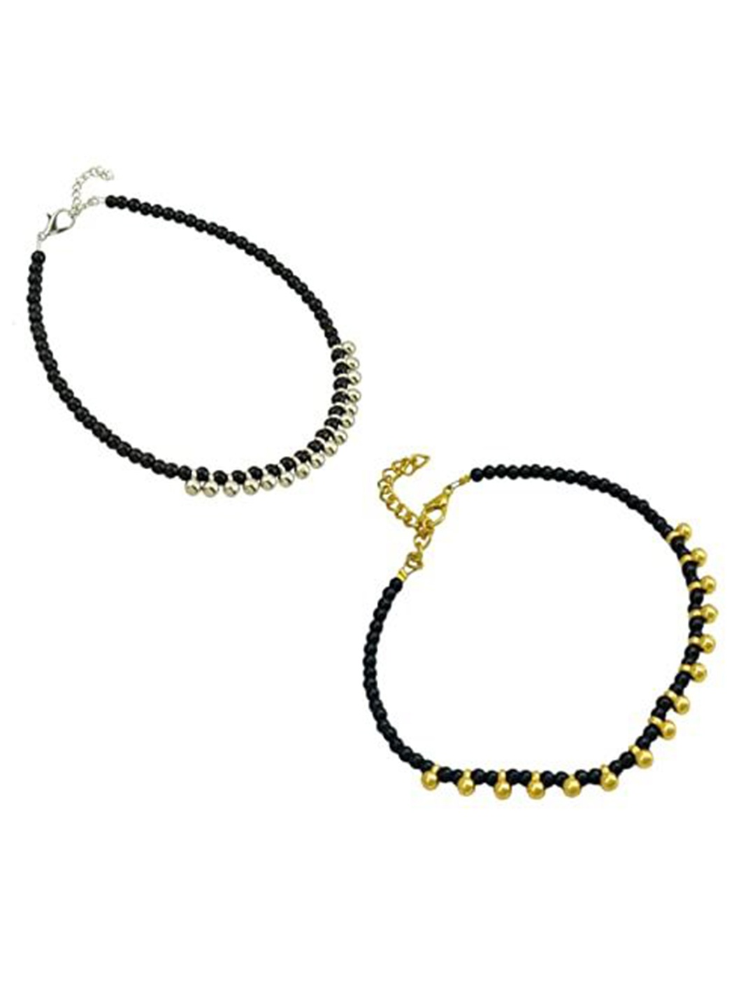 

HIGH TRENDZ Women Set of 2 Anklets, Black