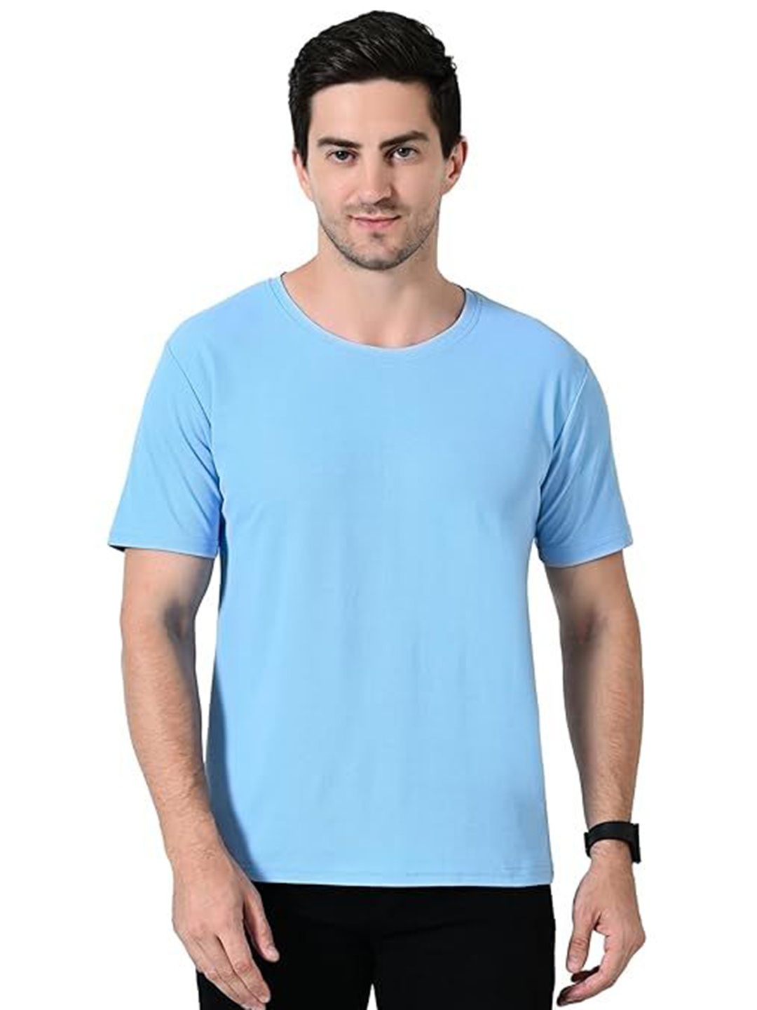 

OWL MINK Men Solid Round Neck T-shirt, Blue
