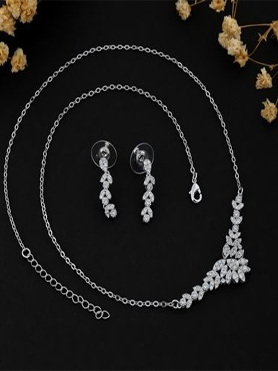 

SKY SHOPPERS Silver Plated CZ Studded Jewellery Set