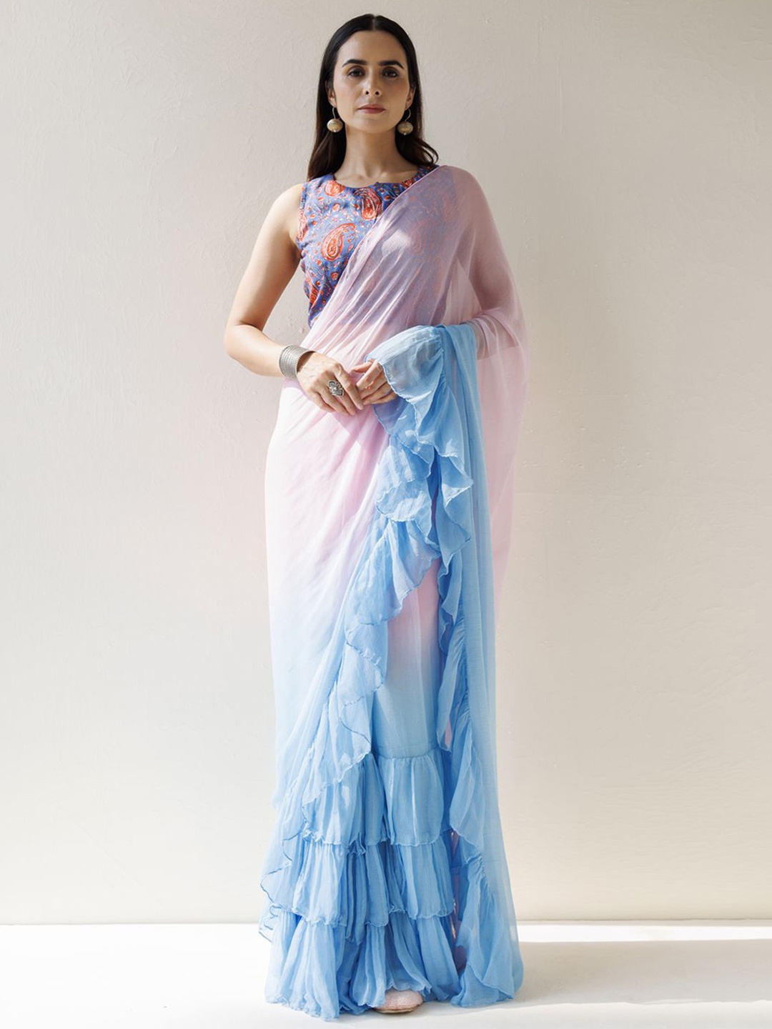 

Geroo Luxe Ombre Ready to Wear Saree With Stiched Blouse, Blue