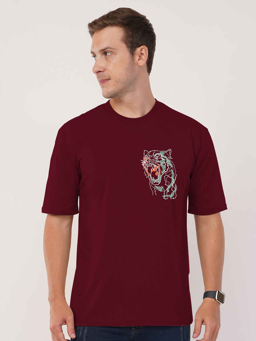 

AUSK Front & Back Printed Half Sleeve Round Neck Tshirt, Maroon