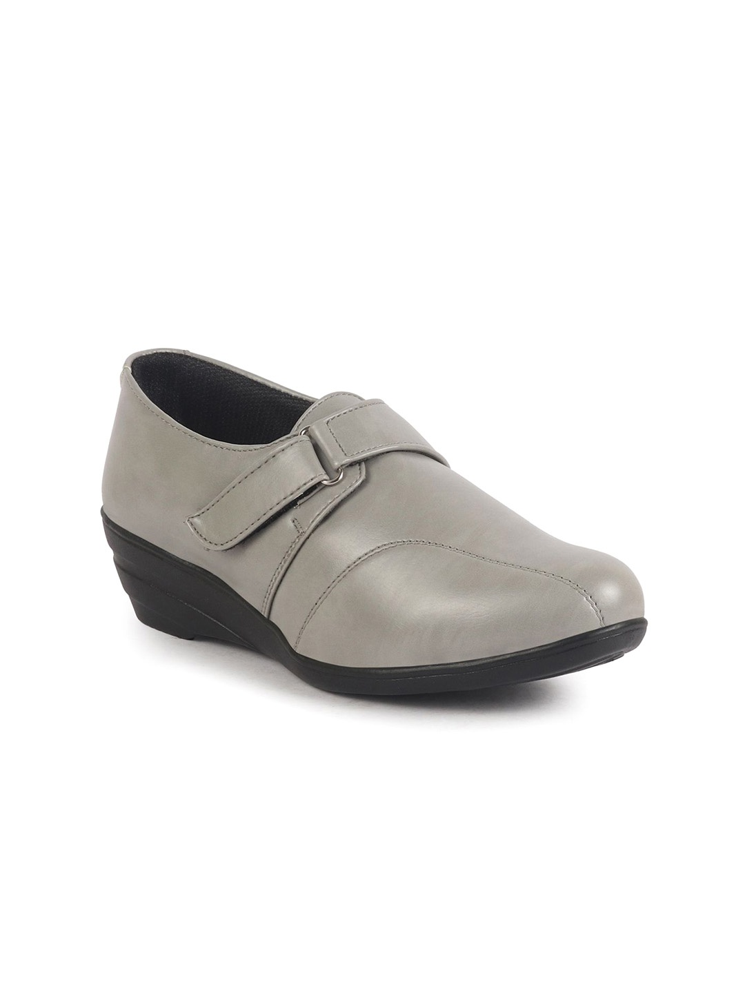 

FAUSTO PU Women Wedge Sandals with Buckles, Grey
