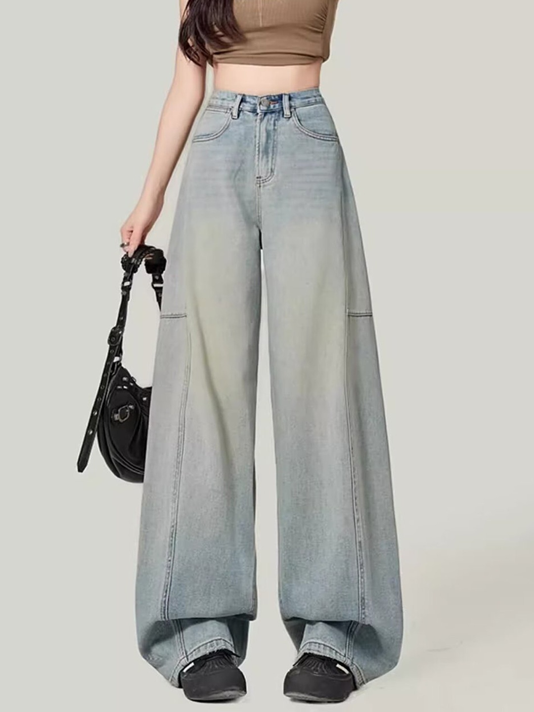 

LULU & SKY Women Wide Leg High-Rise Heavy Fade Jeans, Blue