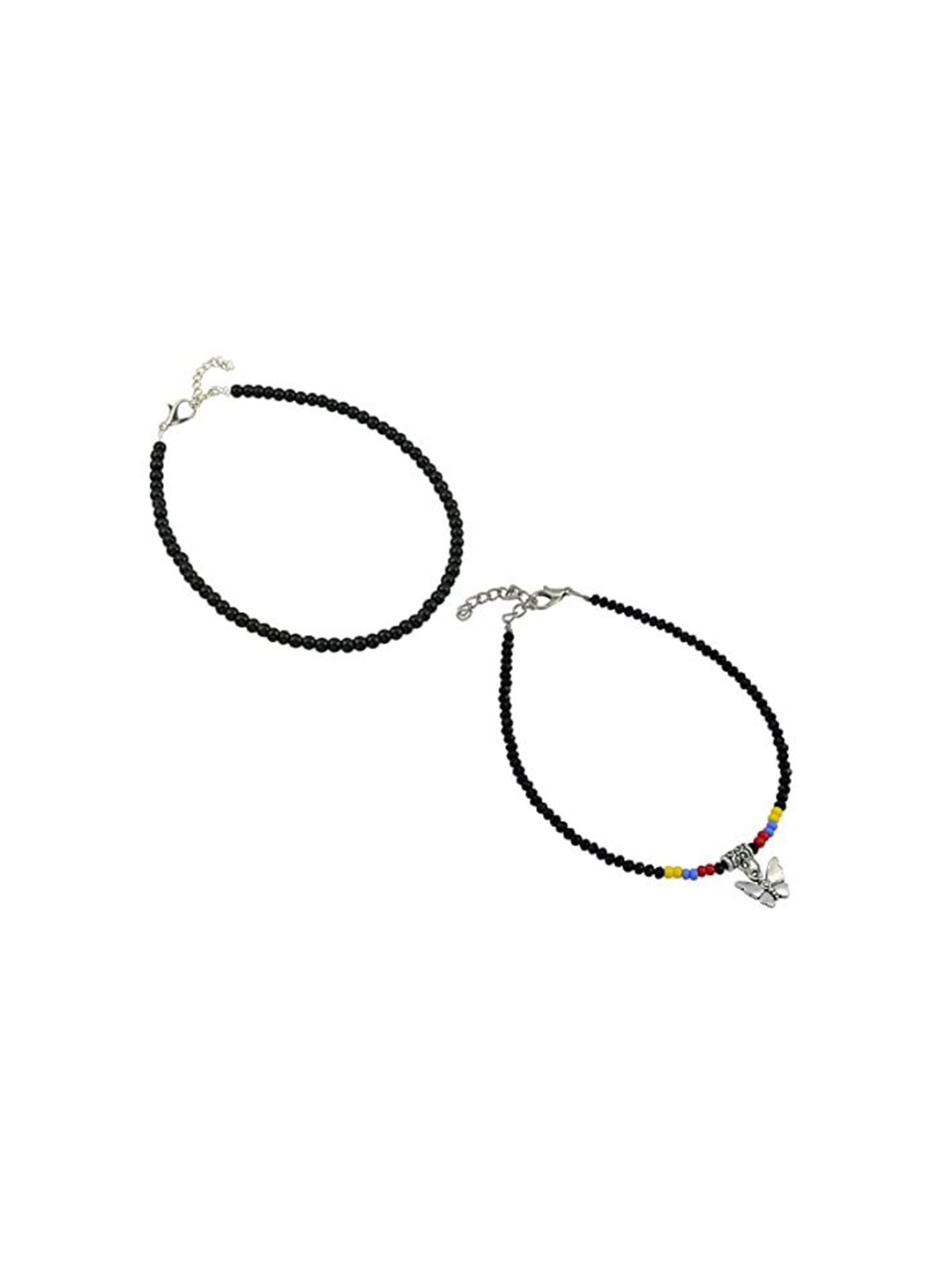 

HIGH TRENDZ Women Set of 2 Anklets, Black