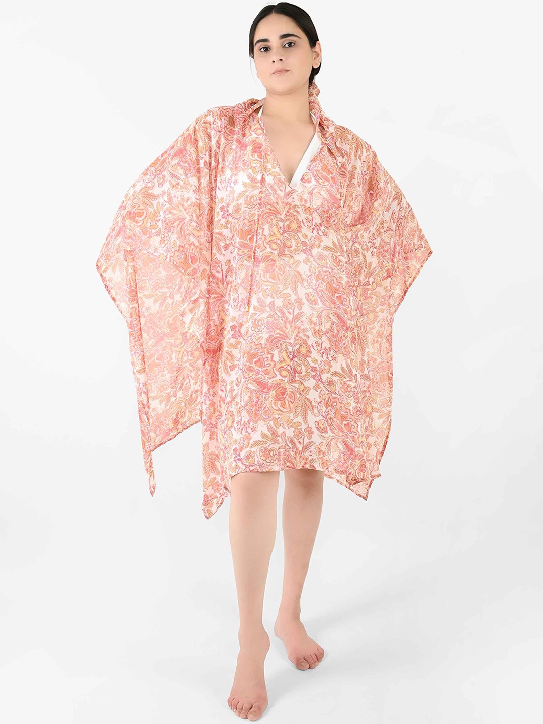 

Blissence Paisley Printed Kaftan Swimwear Cover Up Top, Peach
