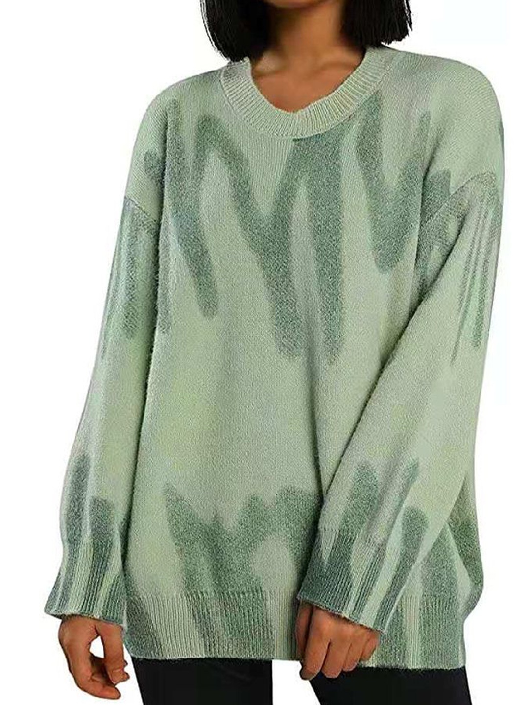

LULU & SKY Women Self Design Tie & Dye Pullover Sweater, Green