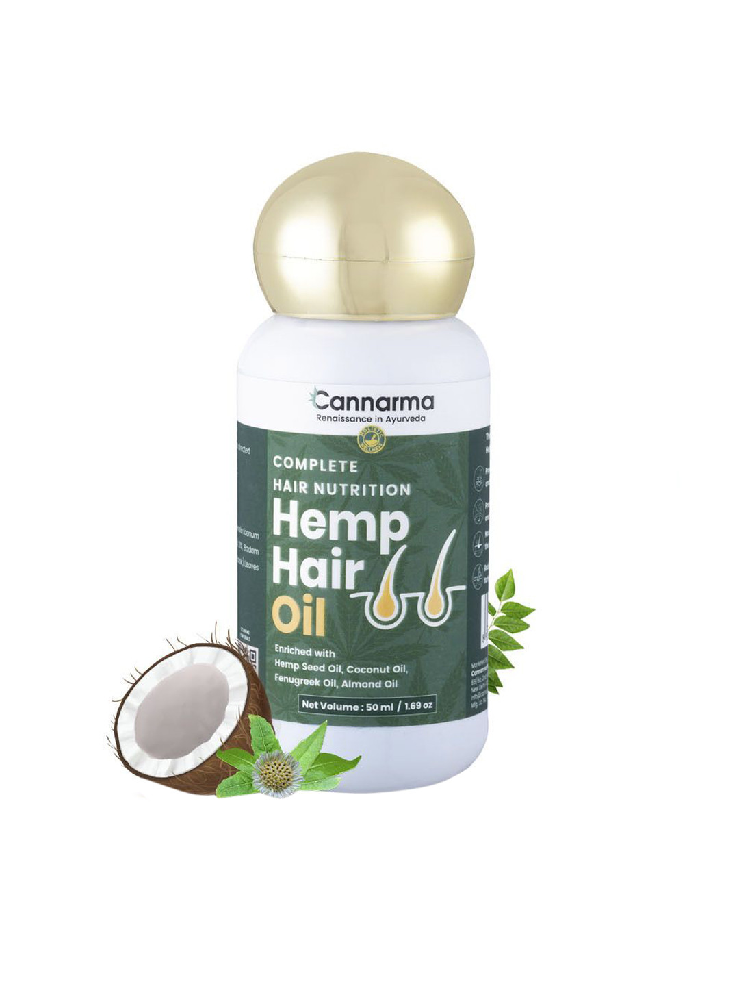 

Cannarma Hemp Hair Oil With Coconut & Bhringraj - 50 ml, Green