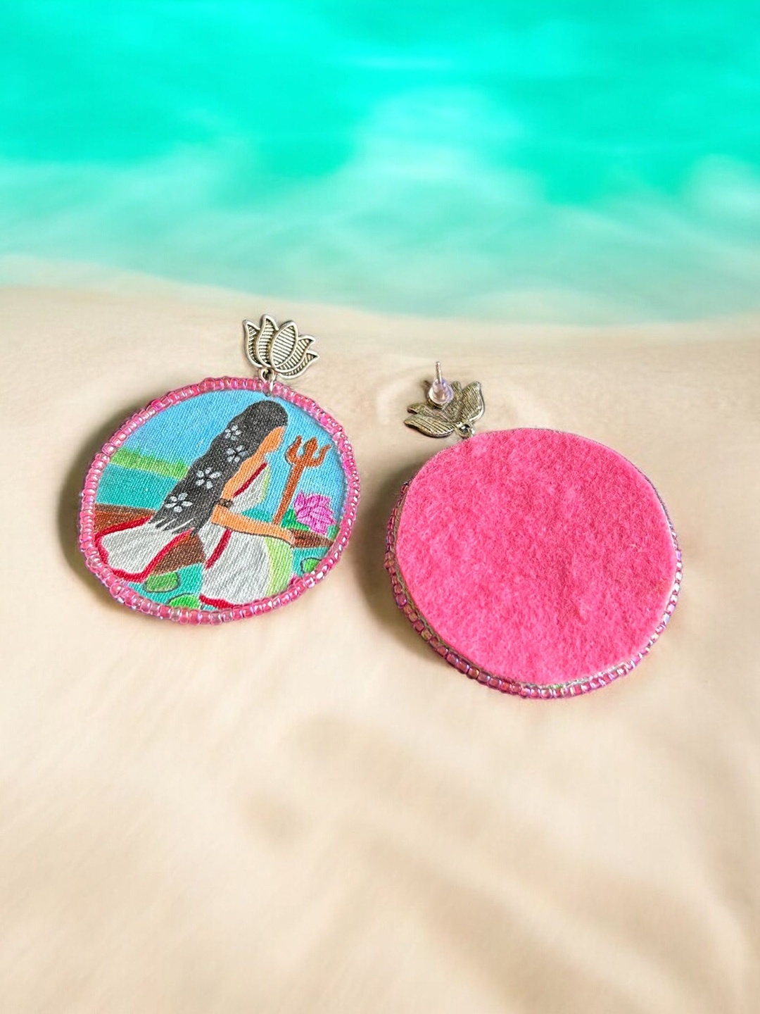 

JEWELWATI Beaded Durga Maa Circular Drop Earrings, Pink