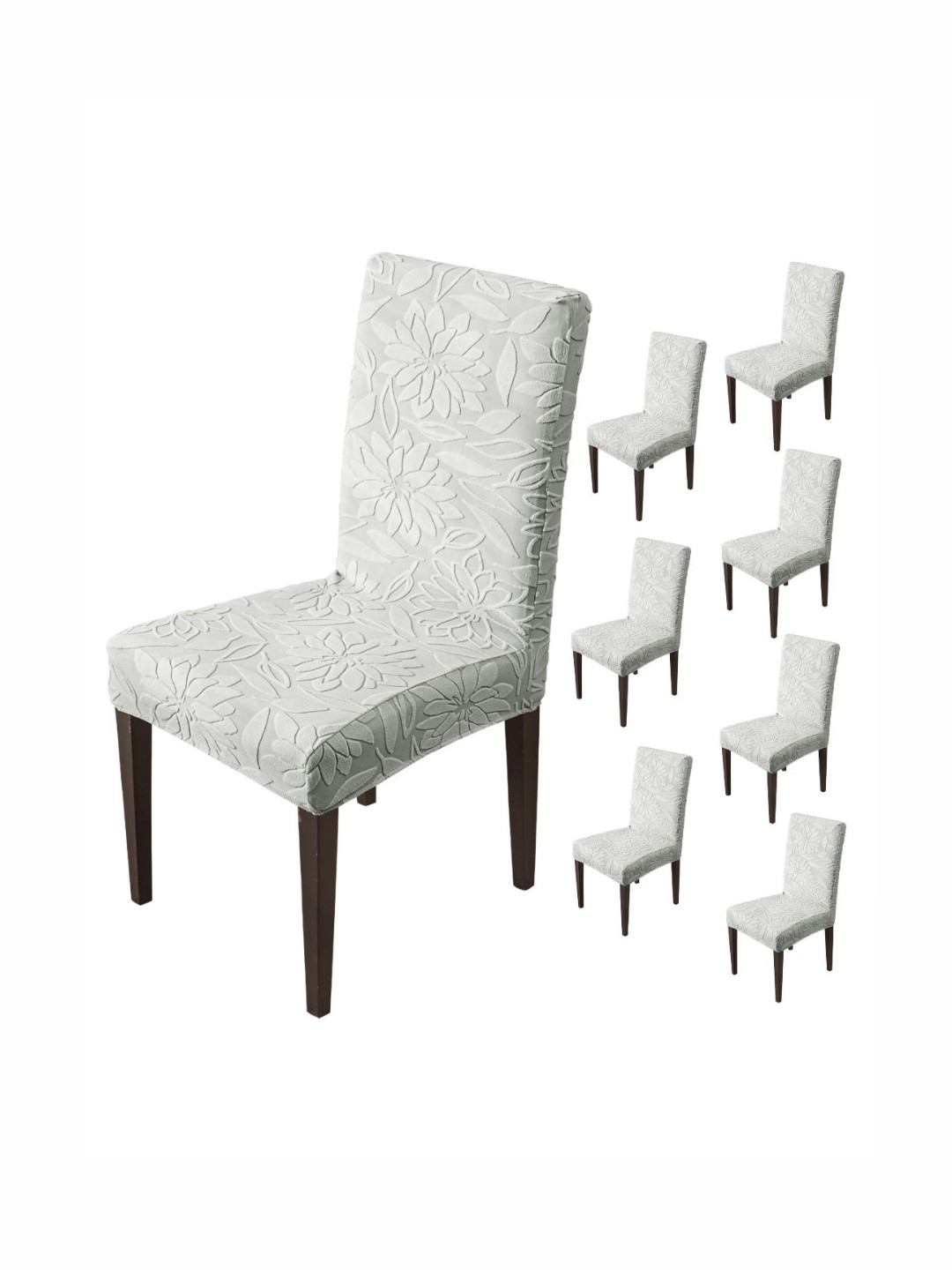 

HOUSE OF QUIRK Grey 8 Pieces Floral Removable Chair Covers