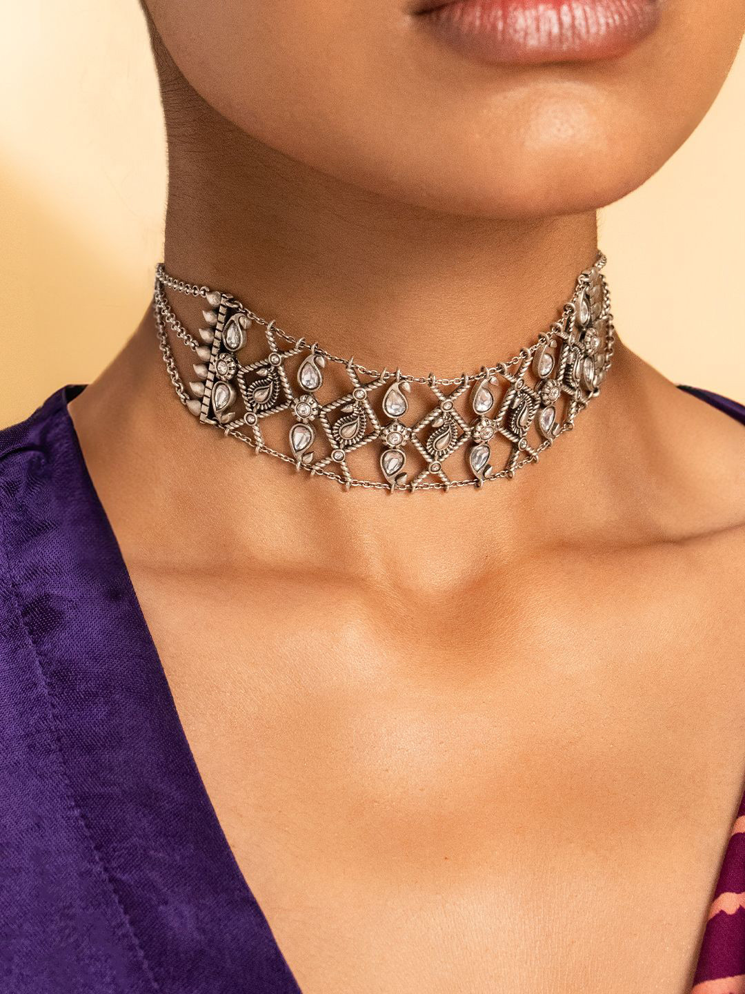 

SHAYA Mauj Masti 925 Sterling Silver Artificial Stones Studded Oxidised Necklace