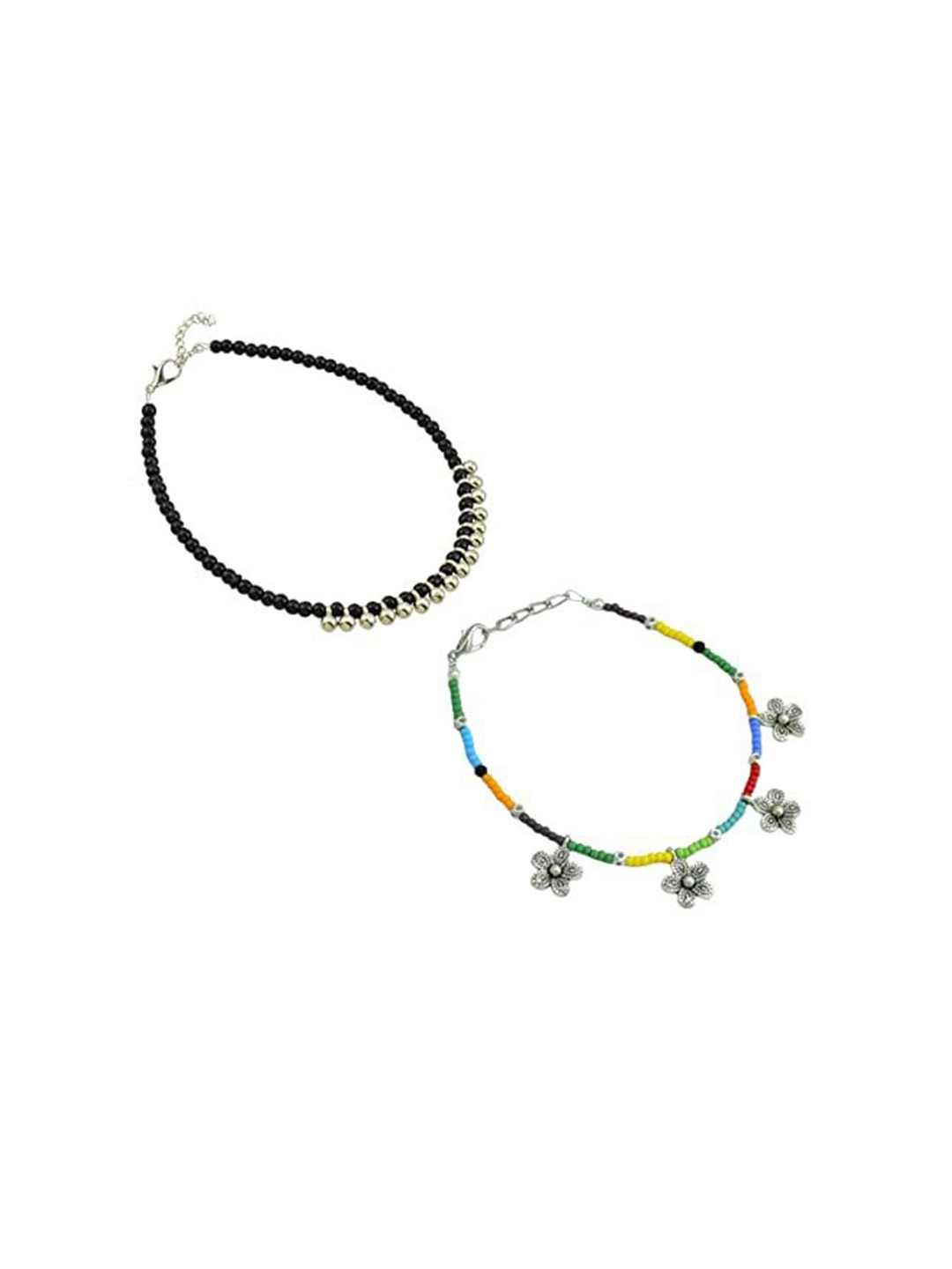 

HIGH TRENDZ Women Set of 2 Anklets, Black