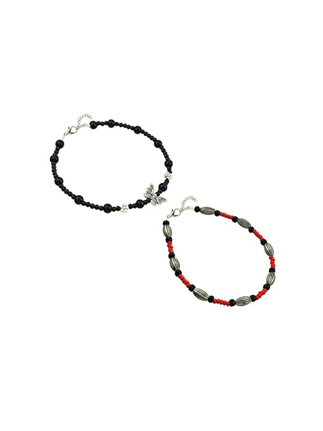 

HIGH TRENDZ Women Set of 2 Anklets, Black