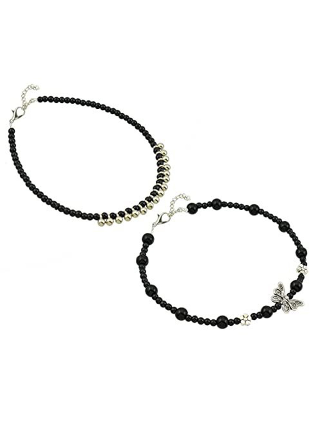 

HIGH TRENDZ Women Set of 2 Anklets, Black