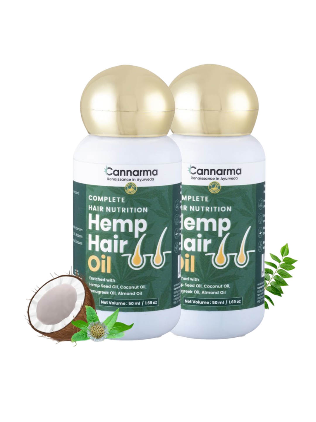 

Cannarma Set of 2 Hemp Hair Oil With Coconut & Bhringraj - 50 ml each, Green