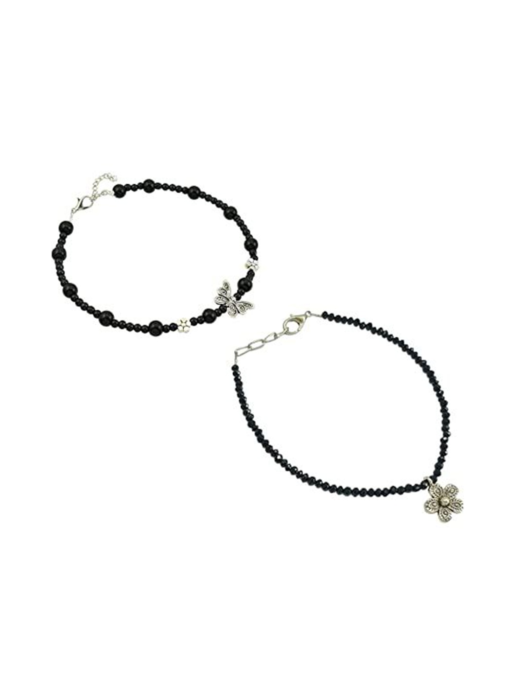 

HIGH TRENDZ Women Set of 2 Anklets, Black