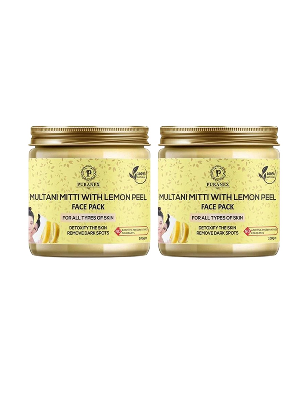 

Puranex Set Of 2 Multani Mitti With Lemon Peel Powder Face Pack - 100 g Each, White