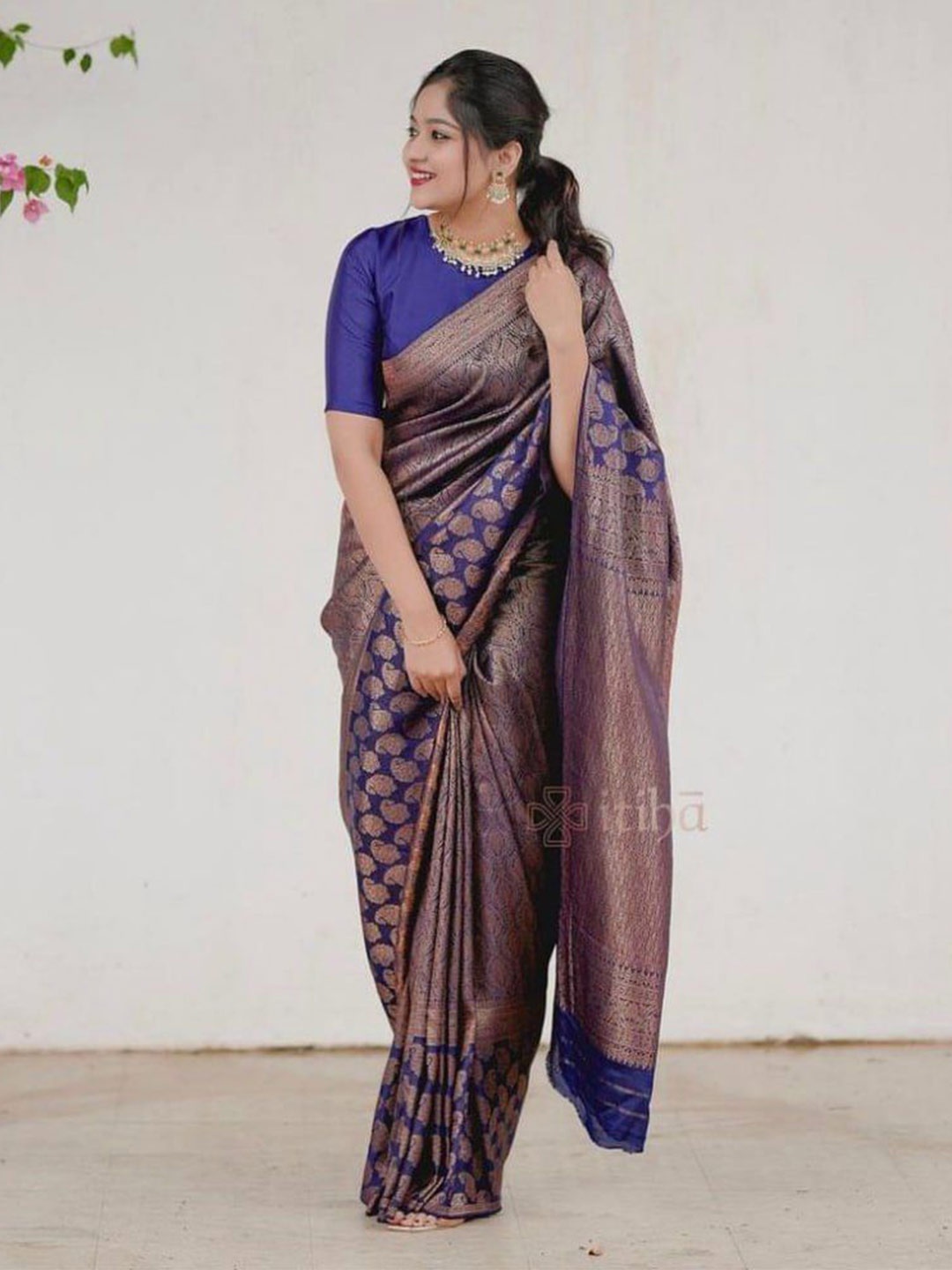 

Fashion Booms Woven Design Zari Pure Silk Banarasi Saree, Blue