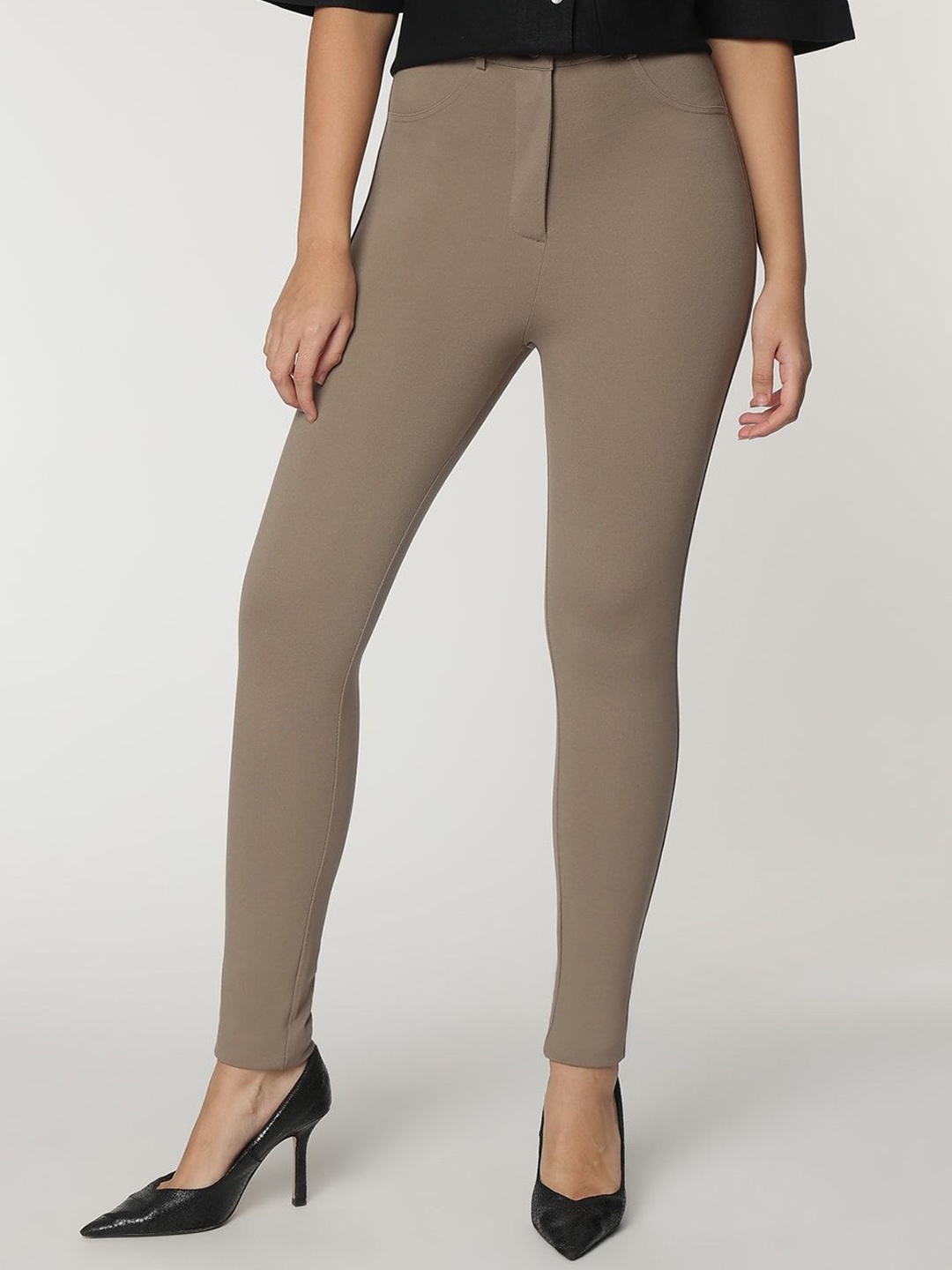 

Marks & Spencer Women Skinny Fit High-Rise Treggings, Beige