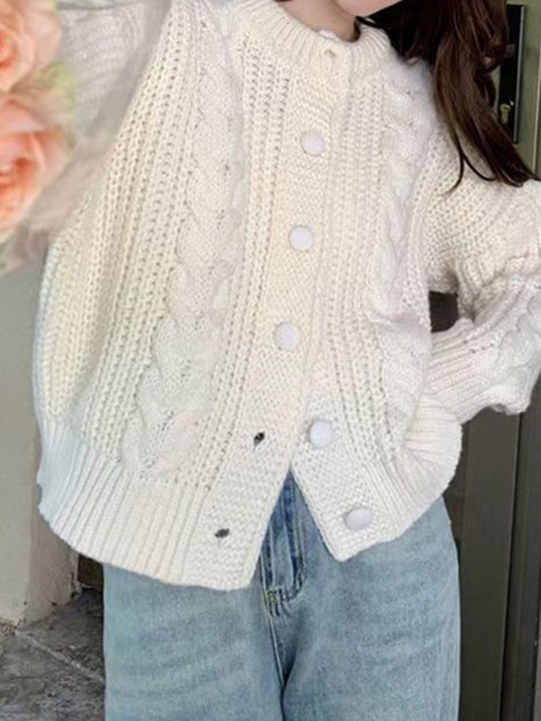 

LULU & SKY Women Cable Knit Cardigan, White