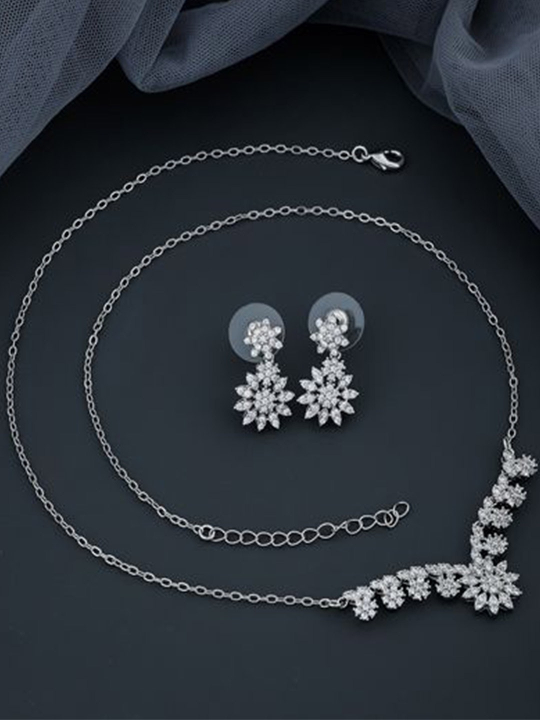 

SKY SHOPPERS Silver-Plated CZ Stone-Studded Jewellery Set