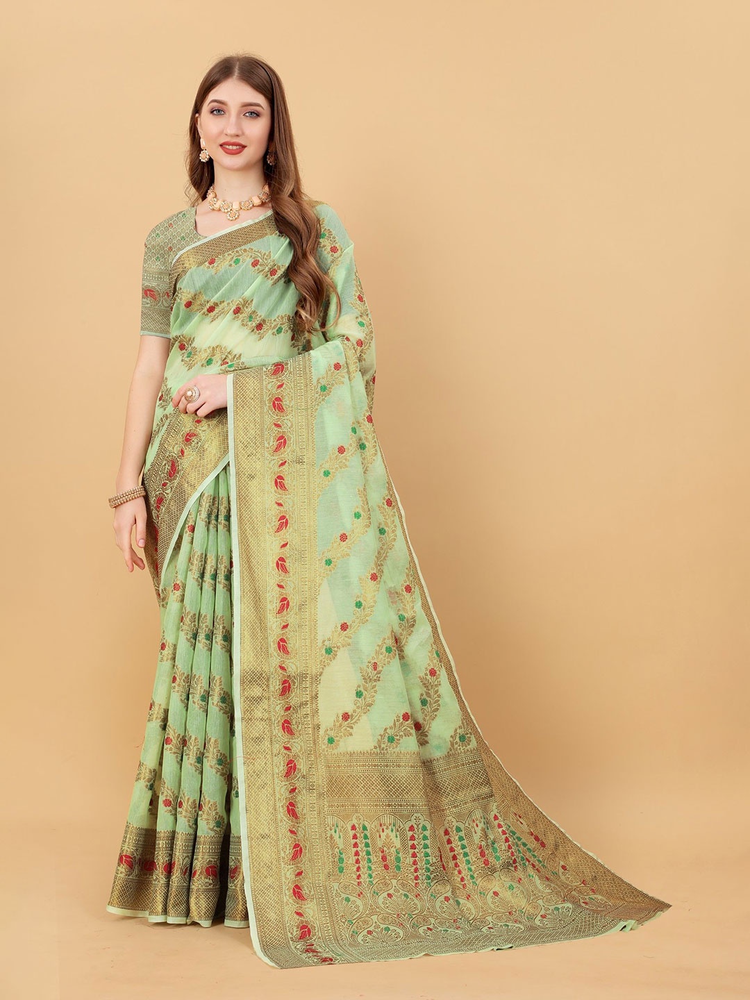 

Anaita Woven Design Zari Banarasi Saree, Green