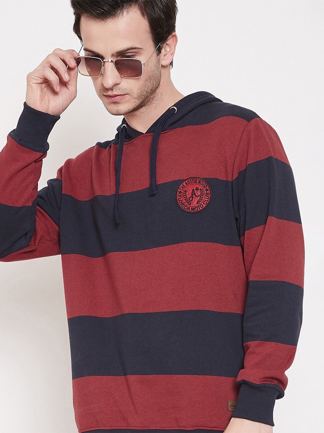 

Austin wood Men Striped Hooded Sweatshirt, Red