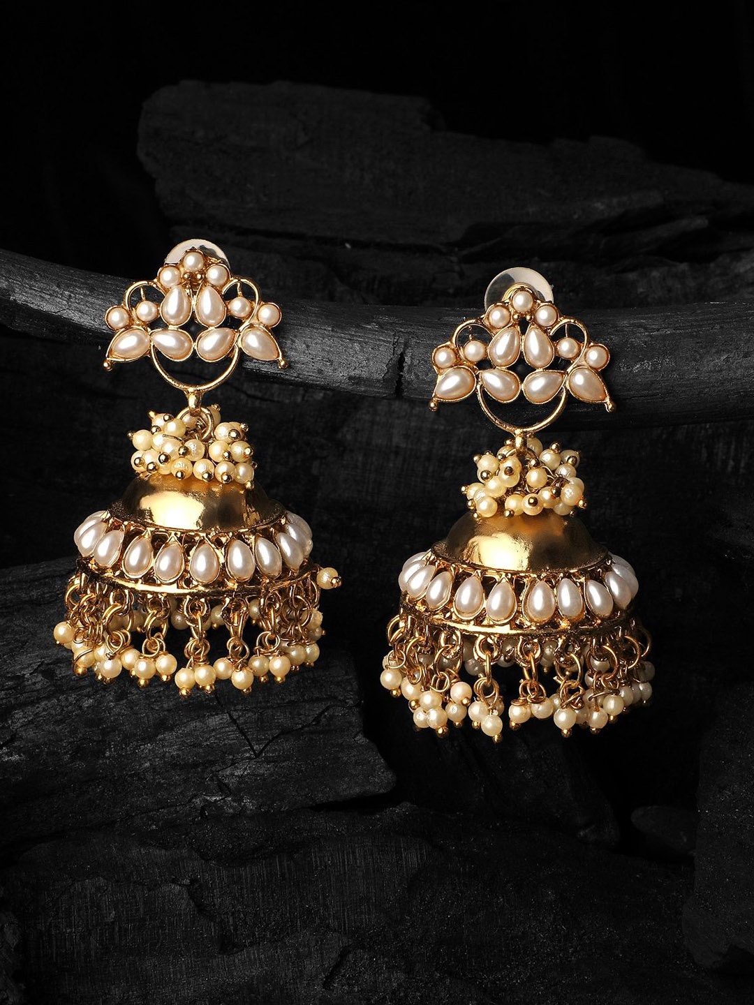 

Stefan Gold Plated Pearls Dome Shape Jhumkas