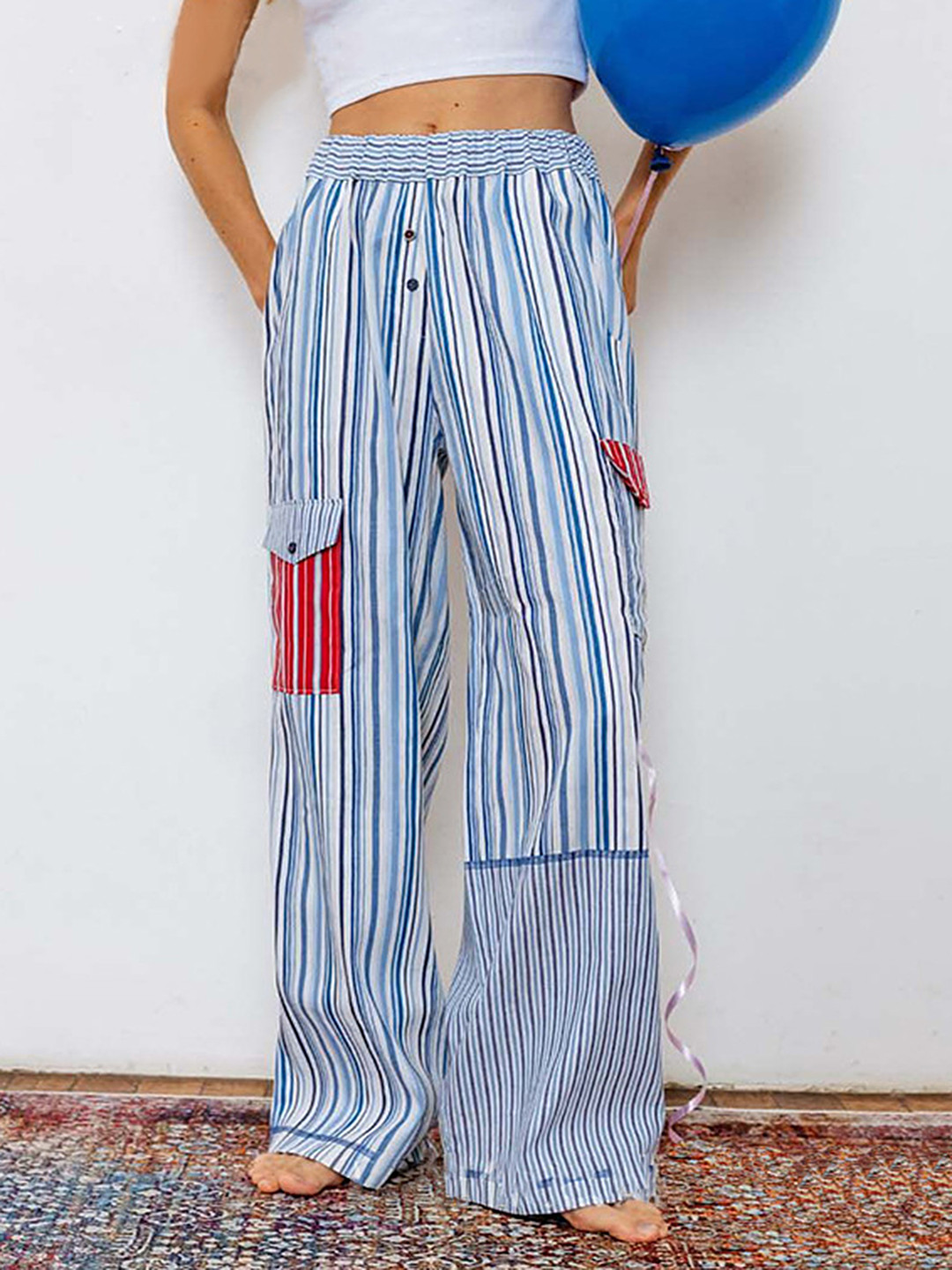 

LULU & SKY Women Striped Loose Fit Trouser, Blue